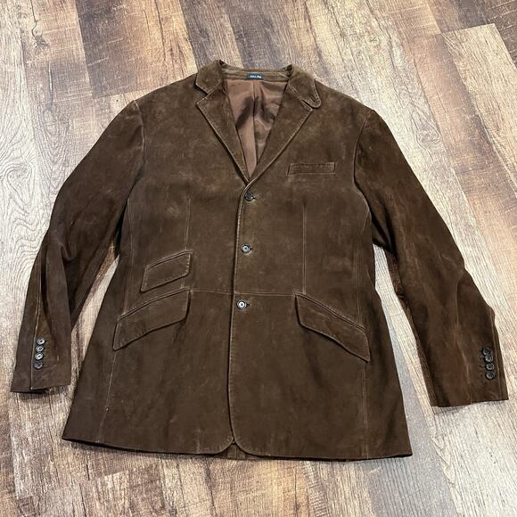 90s Polo by Ralph Lauren Italy Goat Suede Mens XL Brown Blazer Sport Coat Jacket - Picture 1 of 8